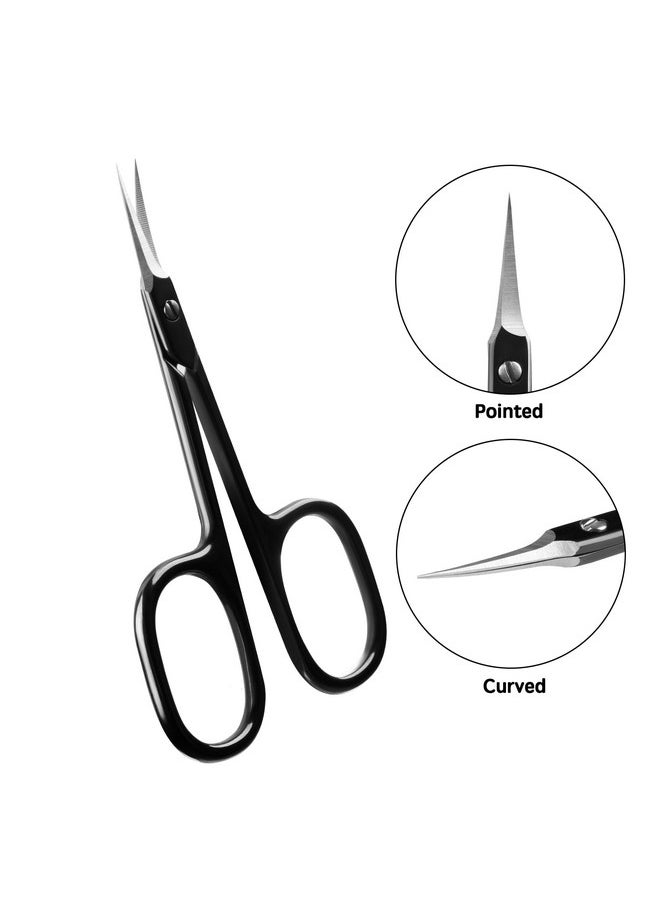 Professional Cuticle Scissors Extra Fine For Women And Men, Upgraded Curved Precise Pointed Tip Grooming Scissors For Trimming Eyebrow, Eyelash, Trim Nail And Dry Skin (Black)