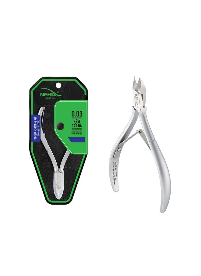 Cuticle Nipper - D-03 Jaw 14 | Stainless Steel | Durable And Sharp | Ergonomic Design | Grey Plated | Ideal For Salons And Home Use