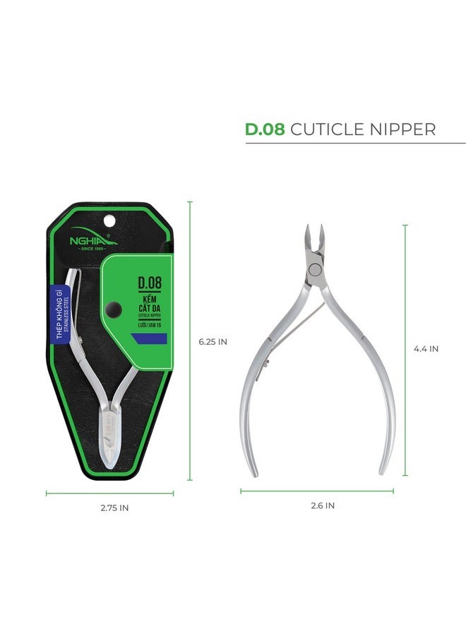 Cuticle Nipper - D-08 Jaw 16 | Stainless Steel | Durable And Sharp | Ergonomic Design | Grey Plated | Ideal For Salons And Home Use