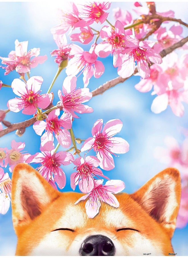 Jigsaw Puzzles 300 Piece For Adults - Cherry Blossom - Sakura Shiba - Easy Storage Snug Interlocking Plastic Puzzle No Glue Required [H2463]