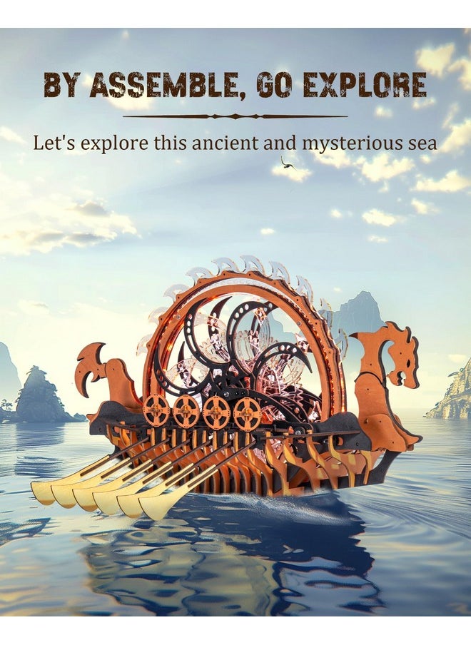 3D Puzzles For Adults,Viking Dragon Ship Model Kit,18 Inch Diy Wooden 3D Puzzle,Assembly Time 3H,Awesome Gifts For Adults