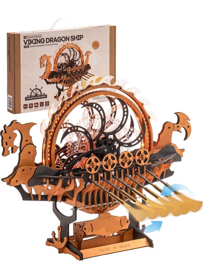 3D Puzzles For Adults,Viking Dragon Ship Model Kit,18 Inch Diy Wooden 3D Puzzle,Assembly Time 3H,Awesome Gifts For Adults