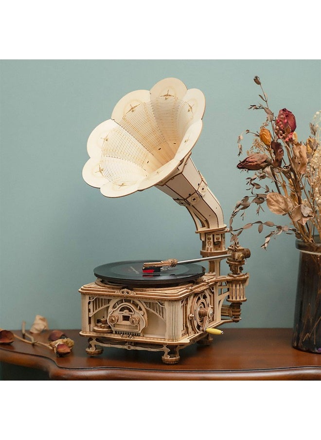 3D Wooden Puzzle, Classical Mechanical Model Kit To Build, Best Gift For Teens Adults - Gramophone