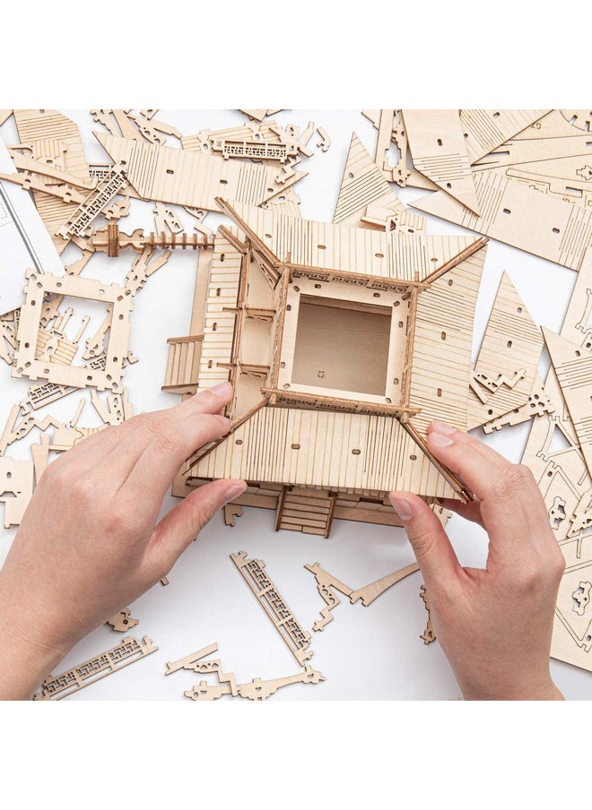 3D Puzzle Wooden Craft Kits For Adults Diy Model Building Kit Best Gift For Kids (Five-Storied Pagoda)
