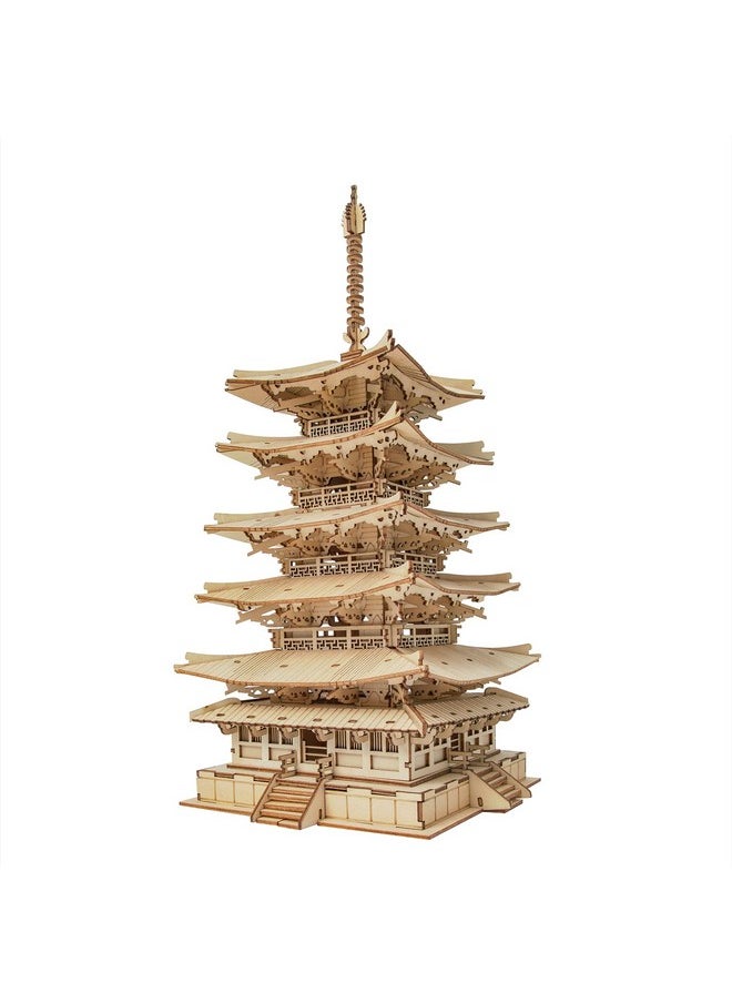 3D Puzzle Wooden Craft Kits For Adults Diy Model Building Kit Best Gift For Kids (Five-Storied Pagoda)