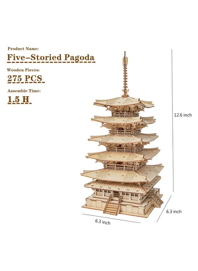 3D Puzzle Wooden Craft Kits For Adults Diy Model Building Kit Best Gift For Kids (Five-Storied Pagoda)