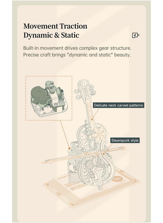 Amk63 Magic Cello Adults 3D Puzzles -3D Wooden Puzzles For Adults - Wooden Music Box Puzzle To Build - Unique Music Gift Hobby Kits