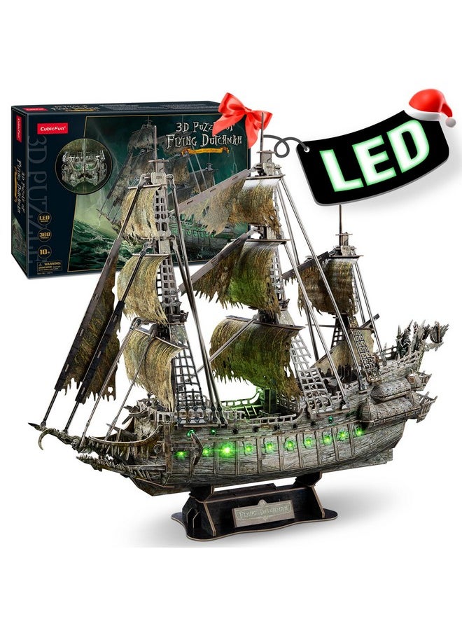 3D Puzzles For Adults Green Led Flying Dutchman, 360 Pieces Haunted Pirate Ship Arts & Crafts For Adults Gifts For Men Women Model Kit, Lighting Ghost Ship 2024 Easter Gifts Christmas Gift