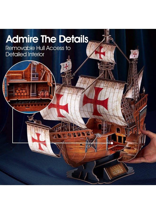 3D Puzzles For Adults Santa Maria Ship Model Spanish Vessel Puzzles For Adults And Kids, Desk Decor Building Kits Brain Teaser Hobby Gifts For Women And Men, 204 Pieces