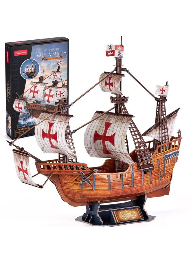 3D Puzzles For Adults Santa Maria Ship Model Spanish Vessel Puzzles For Adults And Kids, Desk Decor Building Kits Brain Teaser Hobby Gifts For Women And Men, 204 Pieces