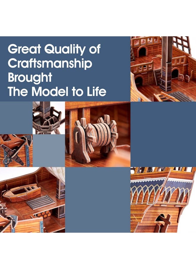 3D Puzzles For Adults Santa Maria Ship Model Spanish Vessel Puzzles For Adults And Kids, Desk Decor Building Kits Brain Teaser Hobby Gifts For Women And Men, 204 Pieces