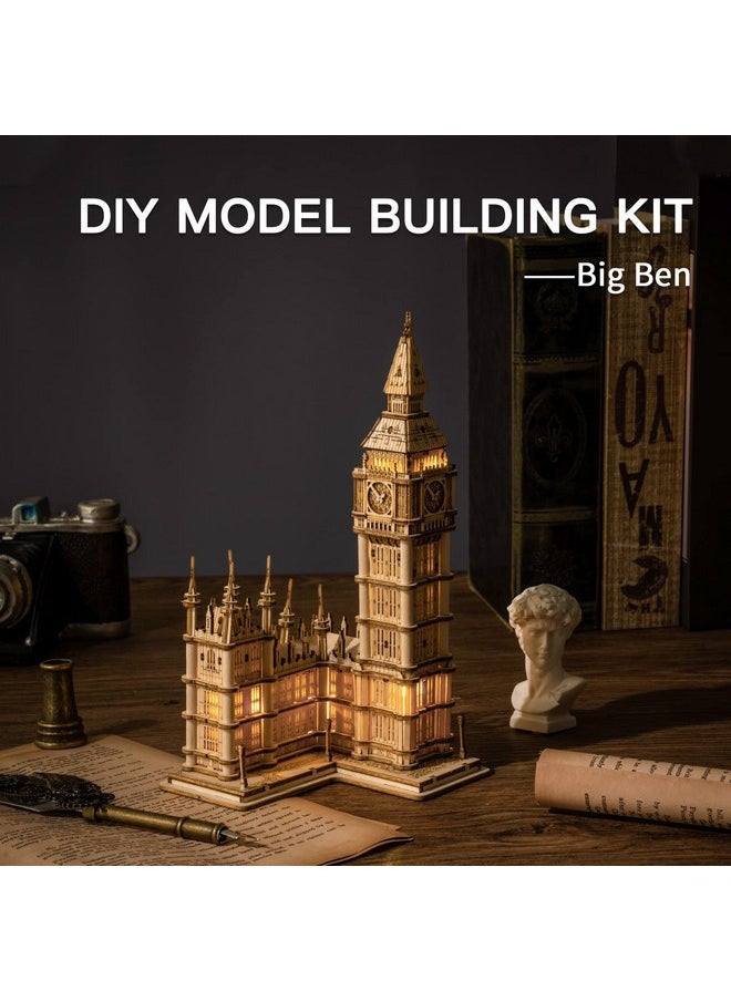 3D Puzzle For Adults Wooden Craft Kits For Teens Diy Construction Model Kit With Led Light To Build Educational Big Ben Set Toys Birthday Gifts