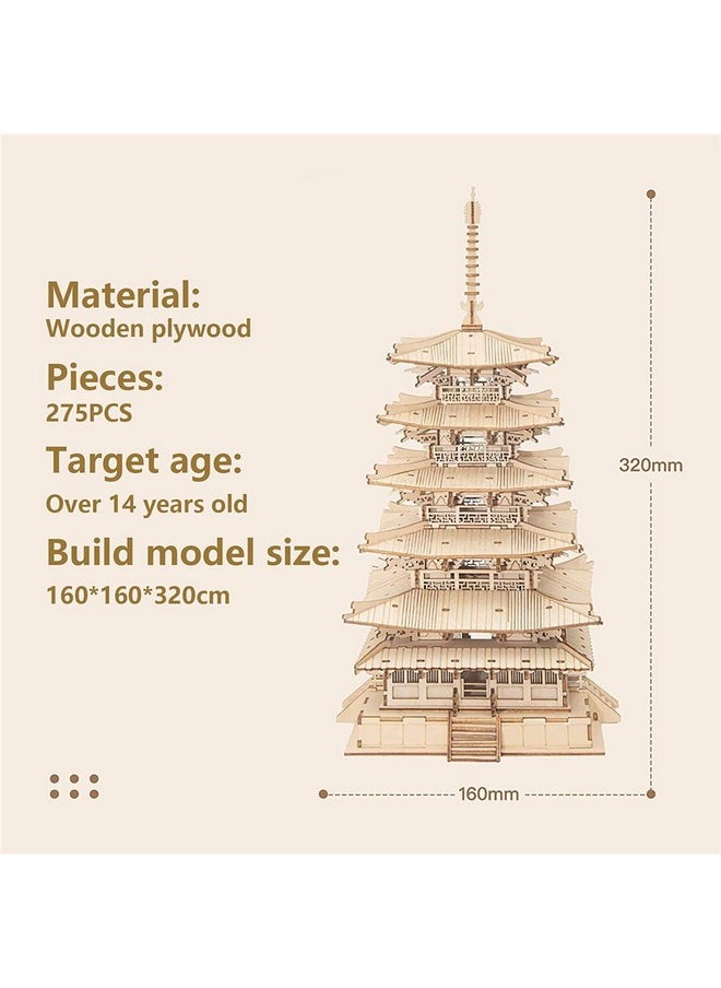 3D Puzzles For Adults, Wooden Model Kits For Adults To Build, Gift On Birthday Christmas - Five-Storied Pagoda (275 Pcs)