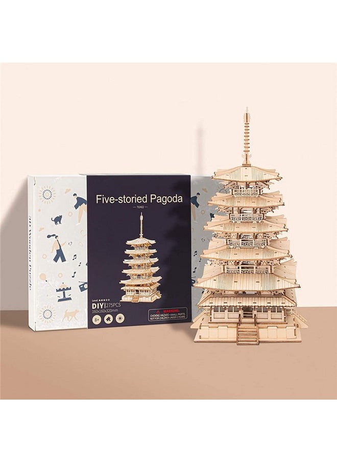 3D Puzzles For Adults, Wooden Model Kits For Adults To Build, Gift On Birthday Christmas - Five-Storied Pagoda (275 Pcs)