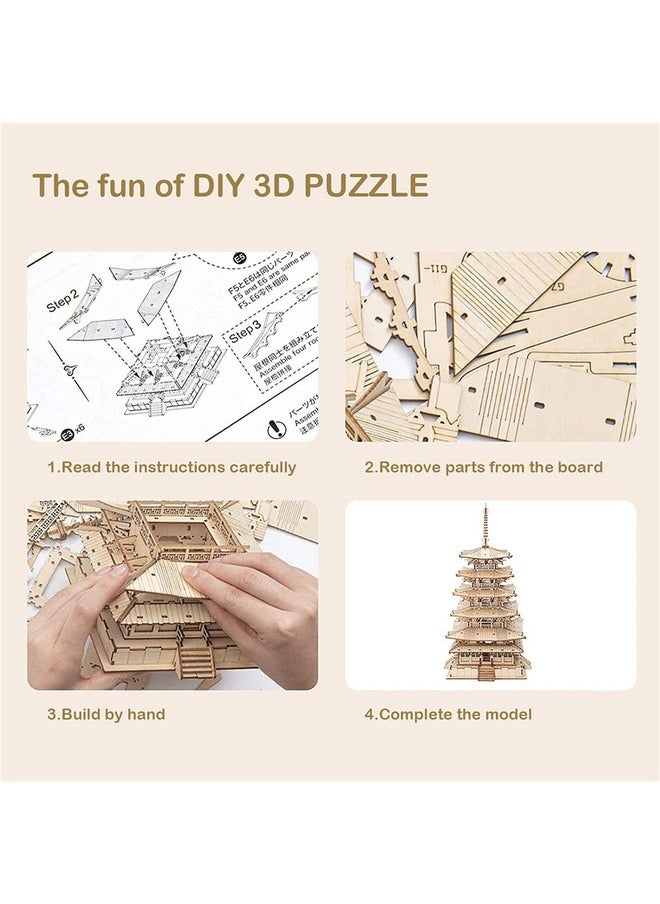3D Puzzles For Adults, Wooden Model Kits For Adults To Build, Gift On Birthday Christmas - Five-Storied Pagoda (275 Pcs)