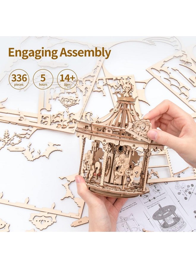 3D Wooden Puzzles Music Box - Diy Model Building Kit Mechanical Merry-Go-Round Exquisite Display Gifts For Teens Man/Woman Family