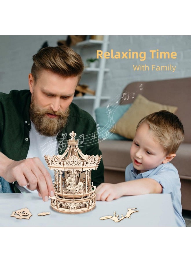 3D Wooden Puzzles Music Box - Diy Model Building Kit Mechanical Merry-Go-Round Exquisite Display Gifts For Teens Man/Woman Family