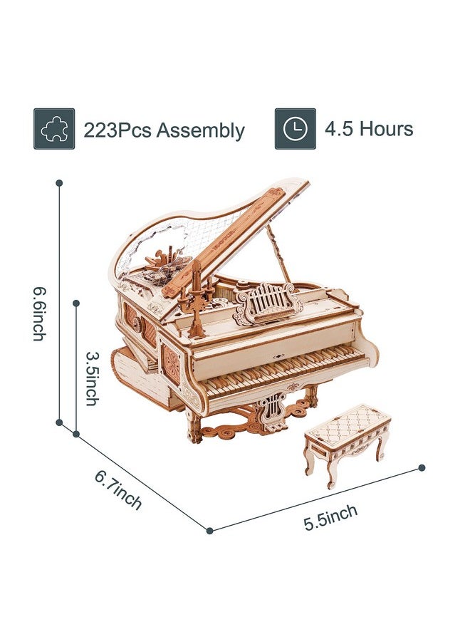 Amk81 Magic Piano 3D Puzzles For Adults-Mechanical 3D Puzzles Musical Instrument-Wooden Music Box Puzzle Kit To Build-Aesthetic Desk Decor Unique Gift For Men/Women