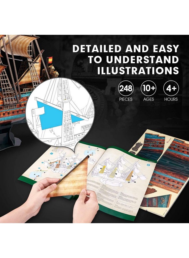 843659803 Boat San Felipe 1960, Spanish Ship, 3D Puzzle, Model Kit For Adults And Children, 248 Pieces, 240 Min Assembly, Le