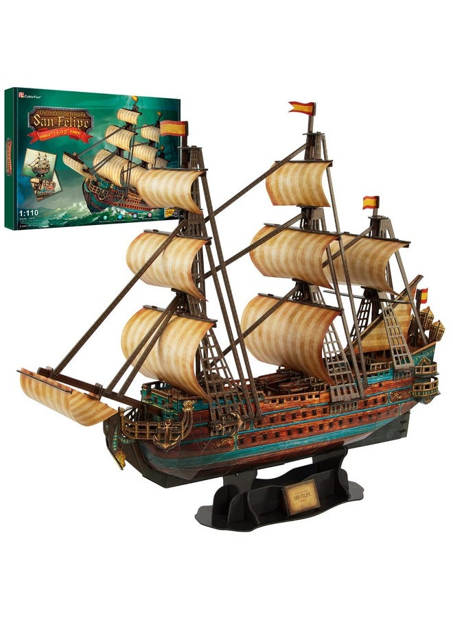843659803 Boat San Felipe 1960, Spanish Ship, 3D Puzzle, Model Kit For Adults And Children, 248 Pieces, 240 Min Assembly, Le