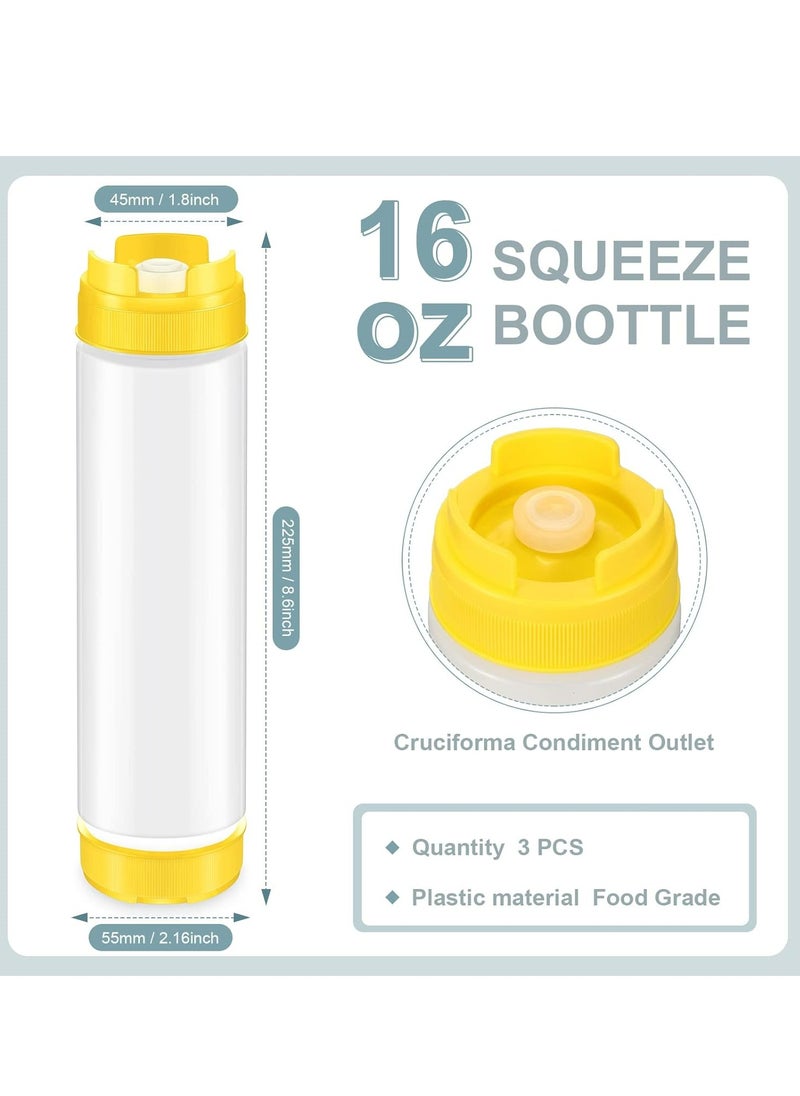 3 Pcs 16 oz Inverted Plastic Squeeze Bottles, Condiment Squeeze Bottle for Restaurants (Yellow)