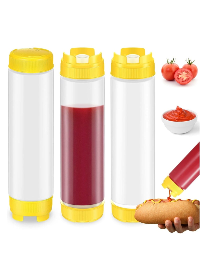 3 Pcs 16 oz Inverted Plastic Squeeze Bottles, Condiment Squeeze Bottle for Restaurants (Yellow)