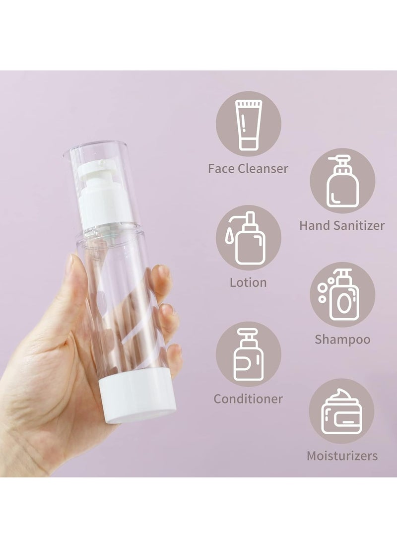 6-Pack 2.7 Oz (80ml) Clear Airless Pump Bottles, Travel Size Refillable Containers for Shampoo.