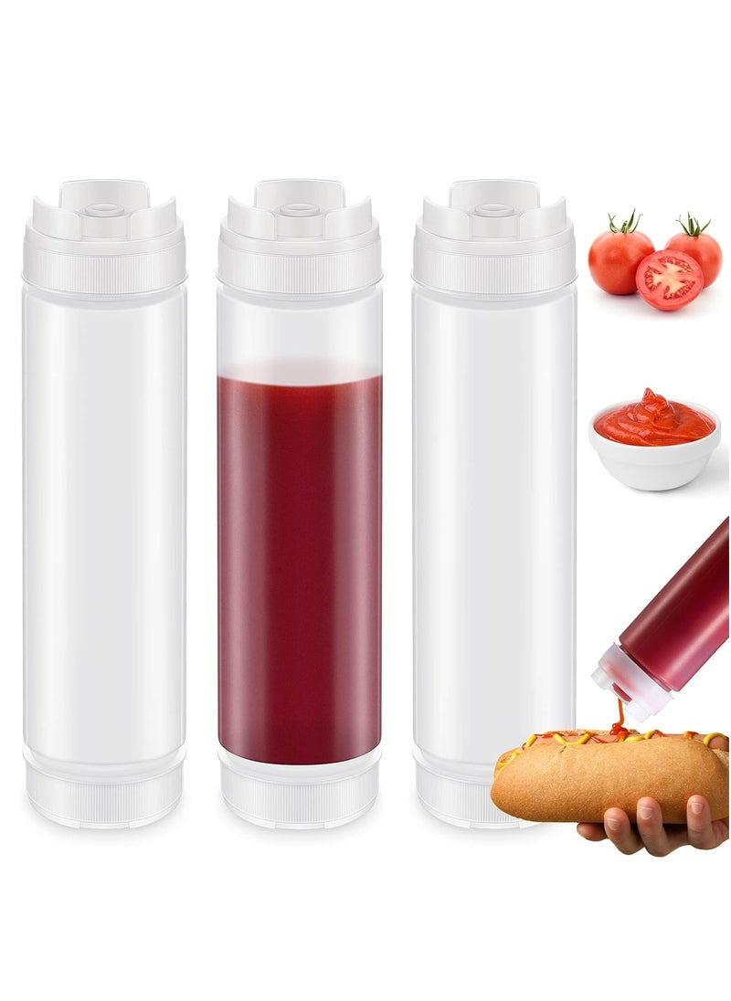 3 Pcs 16 oz Inverted Plastic Squeeze Bottles, Condiment Squeeze Bottle for Restaurants (White)