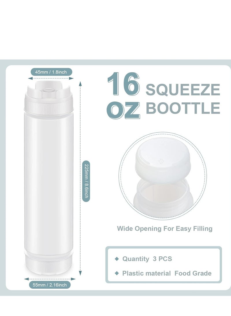 3 Pcs 16 oz Inverted Plastic Squeeze Bottles, Condiment Squeeze Bottle for Restaurants (White)