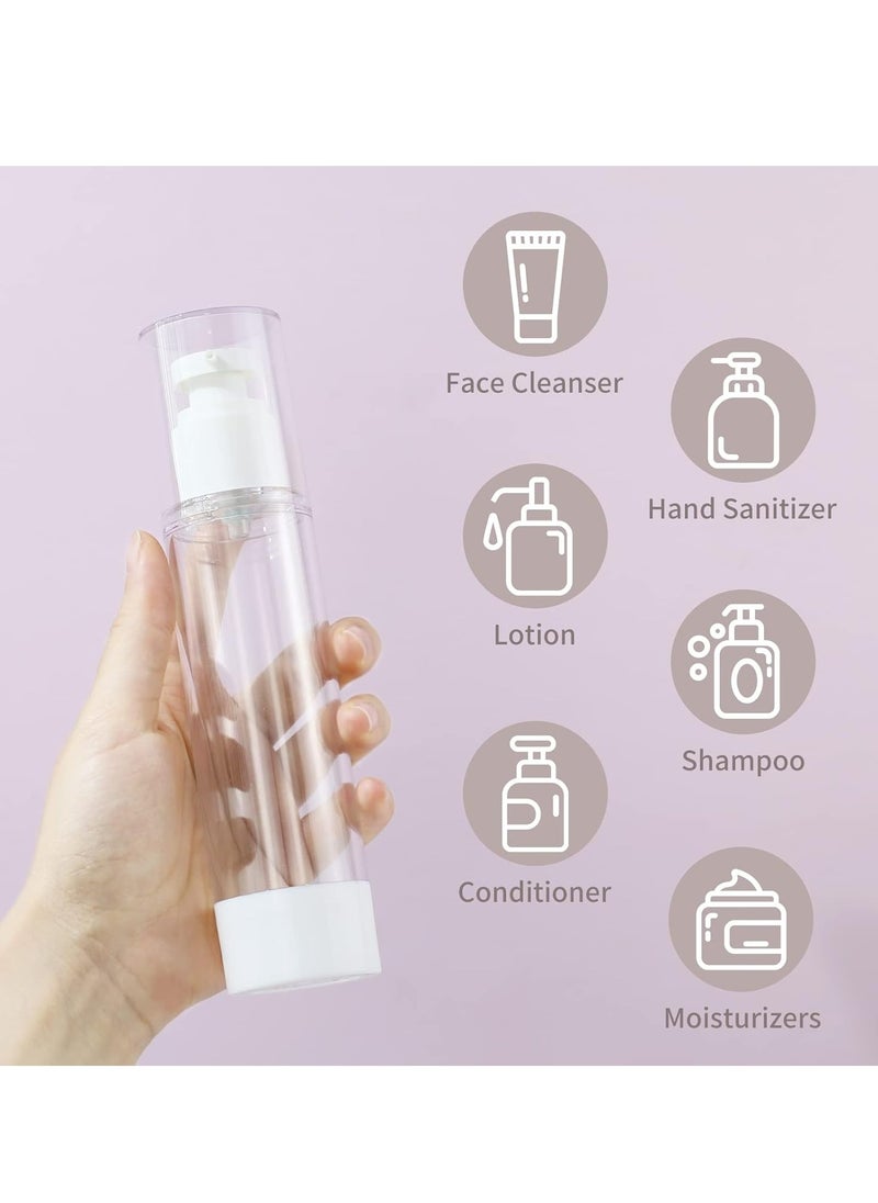 6-Pack 3.4 Oz (100ml) Clear Airless Pump Bottles, Travel Size Refillable Containers for Shampoo.