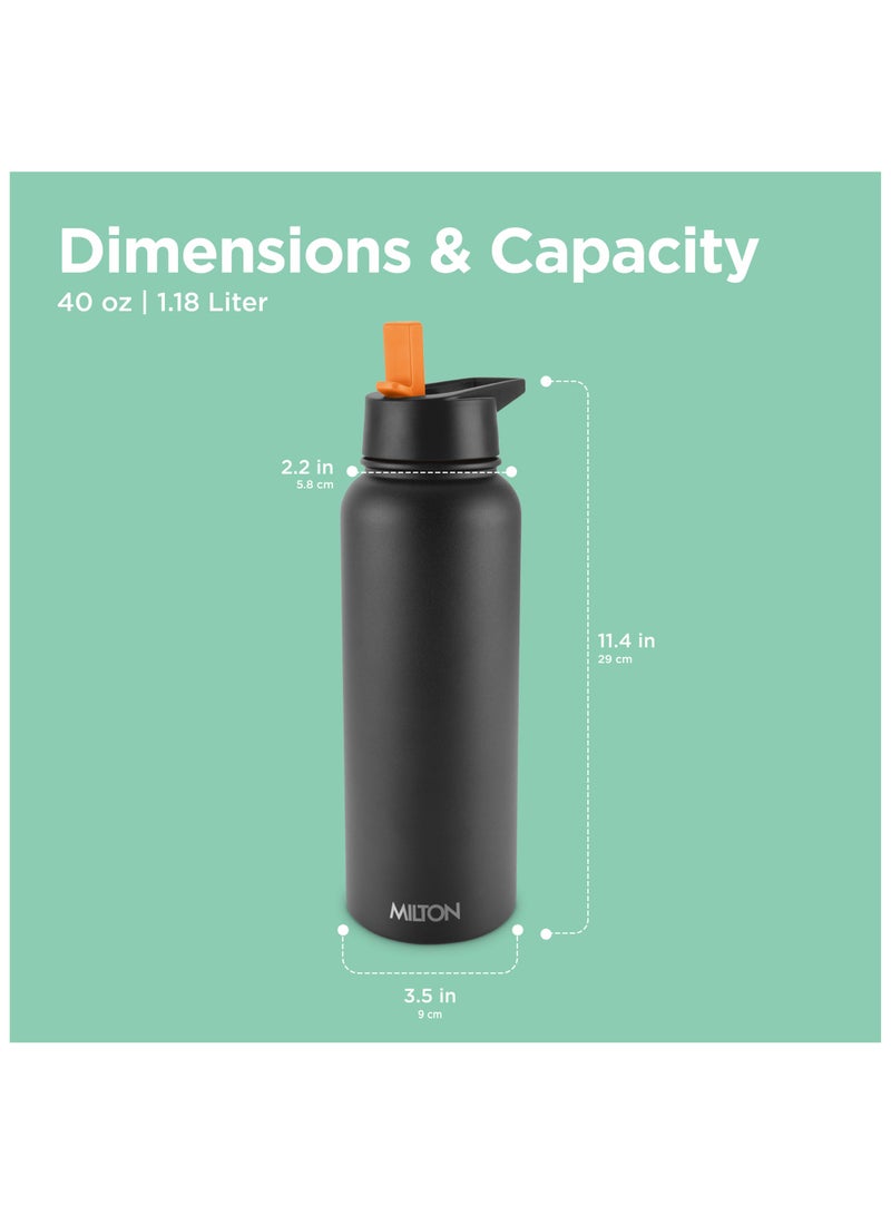 1180ml Vacuum Insulated Water Bottle with 4 Lids, Keeps Drinks 12 Hrs Hot & 24 Hrs Cold, 18/8 Stainless Steel, Double-Walled Flask with Inner Copper Coating for Sports, Gym - Flassio