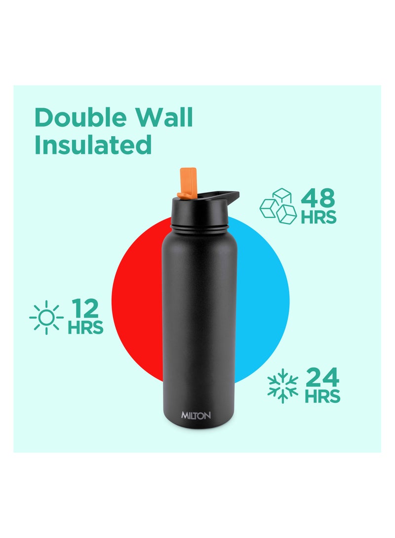 1180ml Vacuum Insulated Water Bottle with 4 Lids, Keeps Drinks 12 Hrs Hot & 24 Hrs Cold, 18/8 Stainless Steel, Double-Walled Flask with Inner Copper Coating for Sports, Gym - Flassio