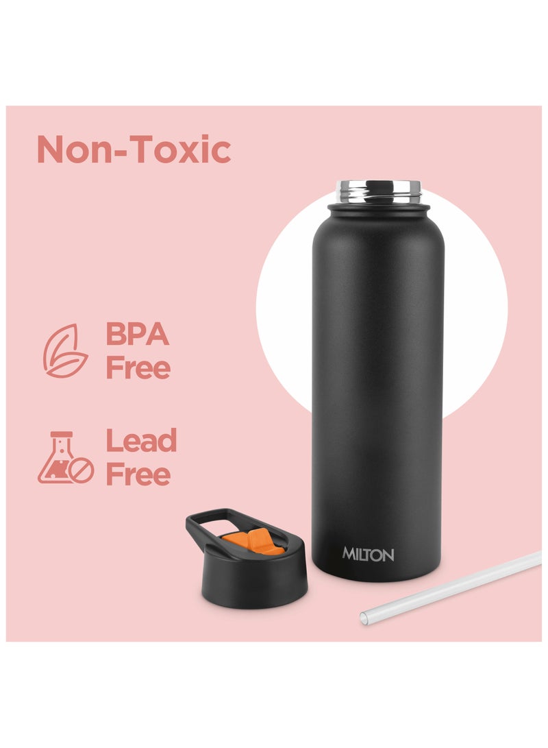 1180ml Vacuum Insulated Water Bottle with 4 Lids, Keeps Drinks 12 Hrs Hot & 24 Hrs Cold, 18/8 Stainless Steel, Double-Walled Flask with Inner Copper Coating for Sports, Gym - Flassio