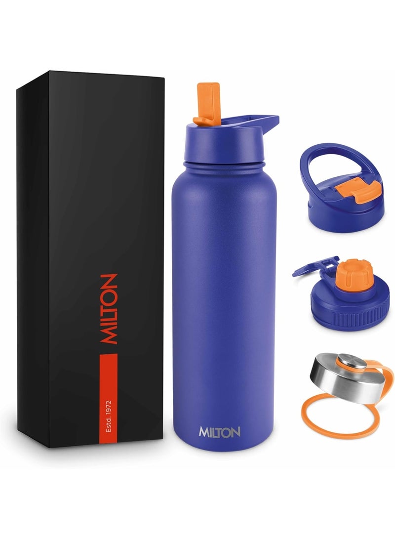 1180ml Vacuum Insulated Water Bottle with 4 Lids, Keeps Drinks 12 Hrs Hot & 24 Hrs Cold, 18/8 Stainless Steel, Double-Walled Flask with Inner Copper Coating for Sports, Gym - Flassio