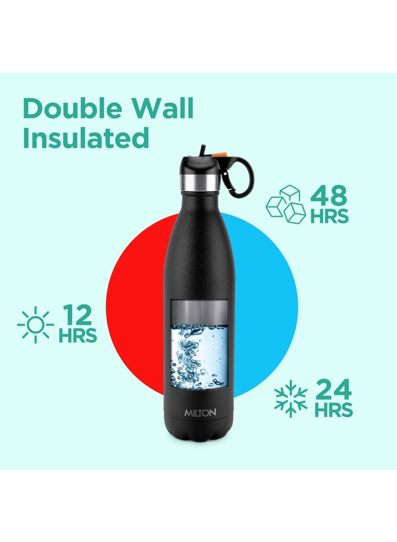750ml Vacuum Insulated Water Bottle with Straw Lid - 2 lids included, Keeps Drinks Hot & Cold, 18/8 Stainless Steel, Double-Walled Flask with Inner Copper Coating - Sports, Gym - Larvik