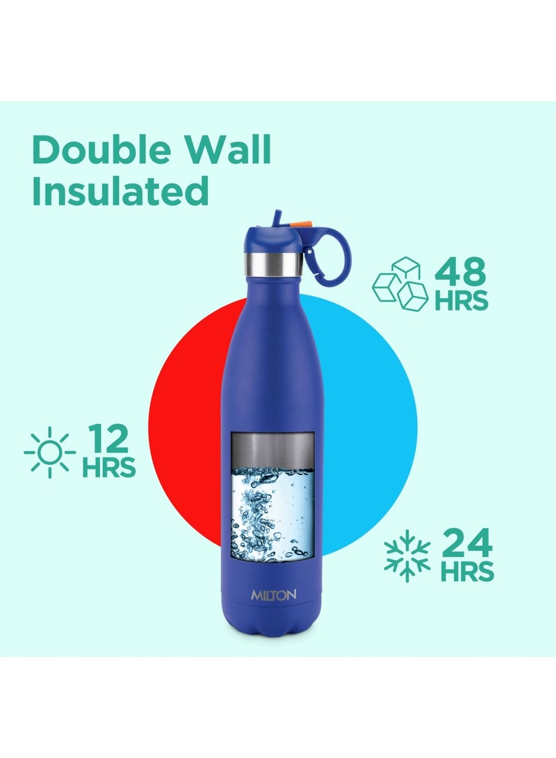 750ml Vacuum Insulated Water Bottle with Straw Lid - 2 lids included, Keeps Drinks Hot & Cold, 18/8 Stainless Steel, Double-Walled Flask with Inner Copper Coating - Sports, Gym - Larvik