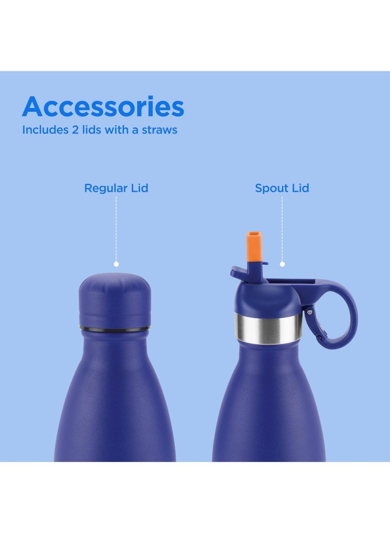 750ml Vacuum Insulated Water Bottle with Straw Lid - 2 lids included, Keeps Drinks Hot & Cold, 18/8 Stainless Steel, Double-Walled Flask with Inner Copper Coating - Sports, Gym - Larvik