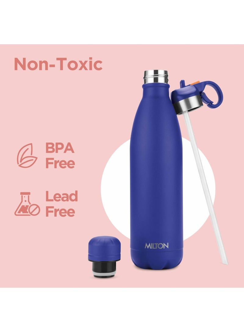 750ml Vacuum Insulated Water Bottle with Straw Lid - 2 lids included, Keeps Drinks Hot & Cold, 18/8 Stainless Steel, Double-Walled Flask with Inner Copper Coating - Sports, Gym - Larvik