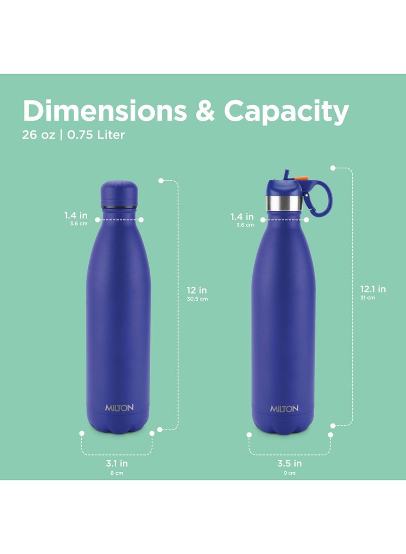 750ml Vacuum Insulated Water Bottle with Straw Lid - 2 lids included, Keeps Drinks Hot & Cold, 18/8 Stainless Steel, Double-Walled Flask with Inner Copper Coating - Sports, Gym - Larvik