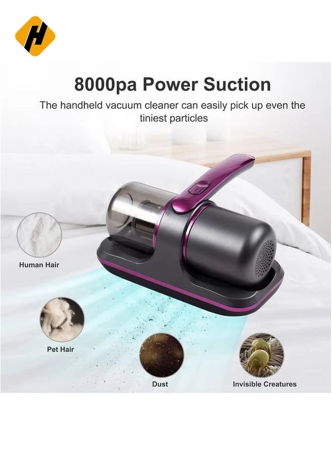 100W Cordless Mattress Vacuum Cleaner – Compact with UV Light, 8000Pa Suction, and 250ml Dust Bin