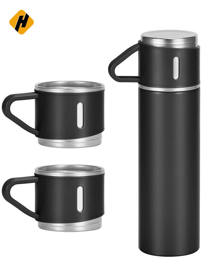 OZ Stainless Steel Thermo Bottle with 3 Cups, Insulated Coffee Water bottle for Hot and Cold Drinks, Vacuum Flask Set