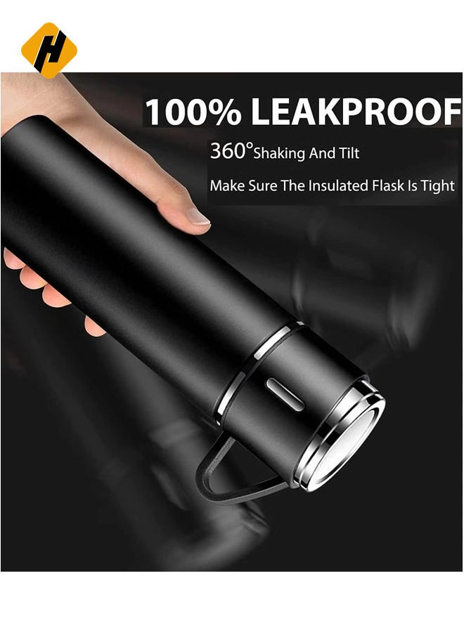 Vacuum Insulated Flask 500ml/17.6oz Stainless Steel Thermos Bottle with Cup for Coffee Water Hot and Cold Drink Flasks. (Black)