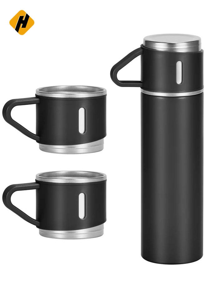 500ml/17 OZ Stainless Steel Thermo Bottle with 3 Cups, Insulated Coffee Water bottle for Hot and Cold Drinks, Vacuum Flask Set