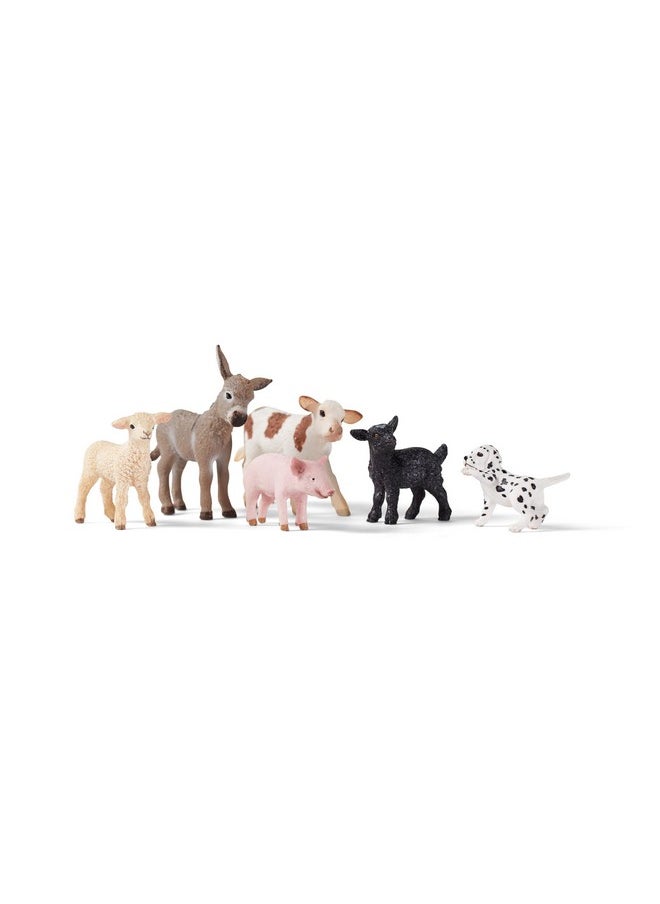 Farm World 6-Piece Baby Farm Animal Toy Gift Set Including Donkey Foal, Lamb, Calf, Dalmatian Puppy And Goat Kid