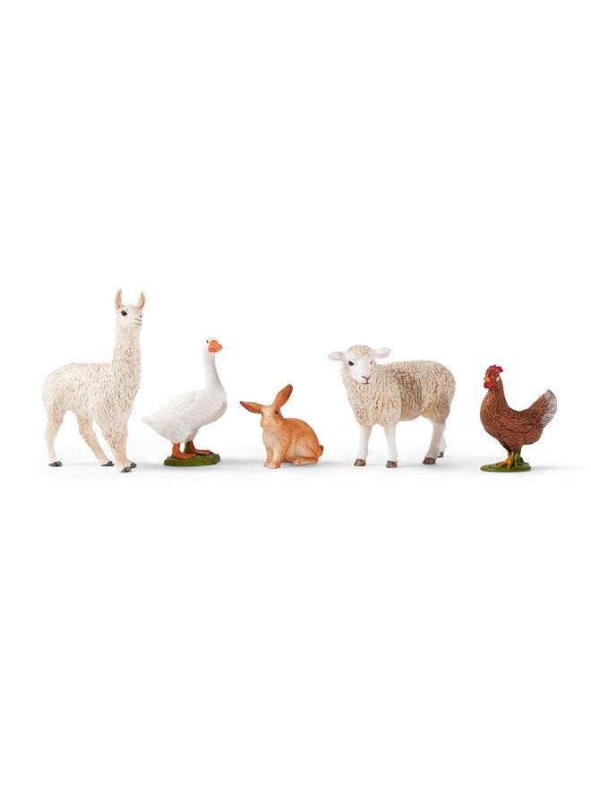 Farm World 5-Piece Farm Animal Toy Set Including Cute Llama, Rabbit, Sheep, Hen And Goose Animal Toys For Toddlers & Kids Ages 3+