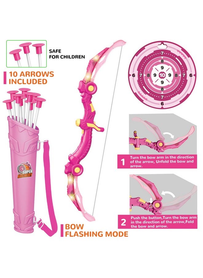 Bow And Arrow Toys With Led Light Up Archery, Birthday Gift For Girls 5 6 7 8 9 10 11 12 Year Old, Christmas Indoor Outdoor Activity Toy For Kids Girls Ages 6-8, 10 Suction Cup Arrows, Target, Quiver