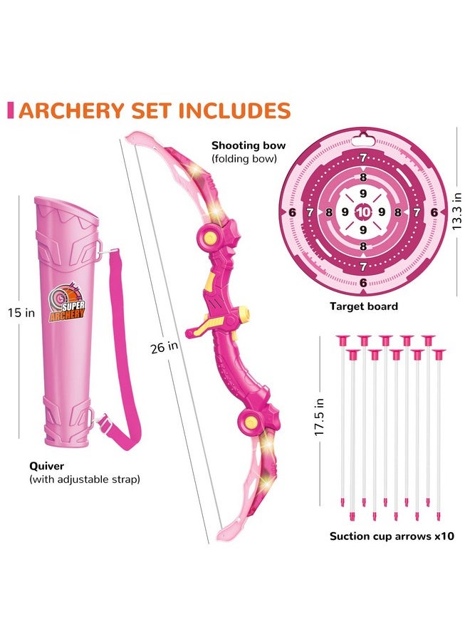 Bow And Arrow Toys With Led Light Up Archery, Birthday Gift For Girls 5 6 7 8 9 10 11 12 Year Old, Christmas Indoor Outdoor Activity Toy For Kids Girls Ages 6-8, 10 Suction Cup Arrows, Target, Quiver