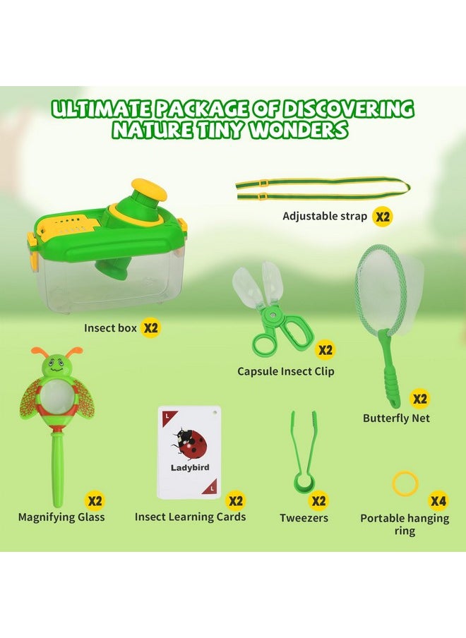 Bug Catcher Kit For Kids - 2 Sets, Bug Catching Kit Includes Butterfly Net, Tweezers, Insect Clamp, Magnifying Glass & Learning Cards, Outdoor Toys For Children Ages 3-8 (Special Edition)