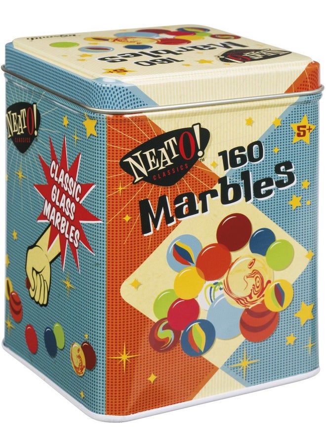 Lassics 160 Marbles In A Tin Box By Toysmith - Retro Nostalgia Glass Shooter, Marble Games Are Timeless Play For Kids - Boys & Girls