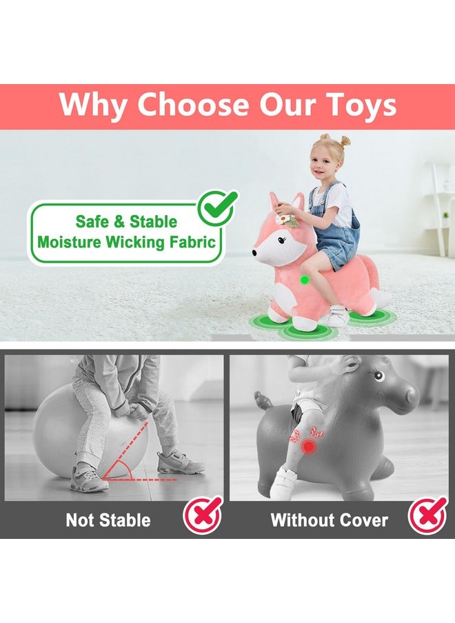 Bouncy Pals Hopping Fox Horse, Toddler Girl Inflatable Bouncing Animal Hopper Toy, Outdoor Indoor Plush Ride On Bouncer, Baby Birthday Gift 18 Month 2 3 4 Year Old Kid - Fox